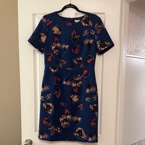 J. Crew Dark Blue Mini Dress with Red and Tan Floral Print